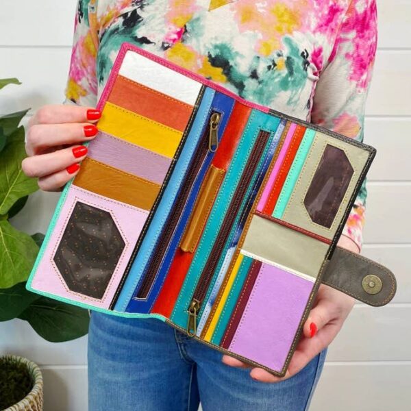 Large Leather Travel Wallet | Bright Polka Dot Print Wallets - Image 4