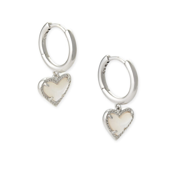 ARI HEART HUGGIE EARRINGS RHODIUM IVORY MOTHER OF PEARL