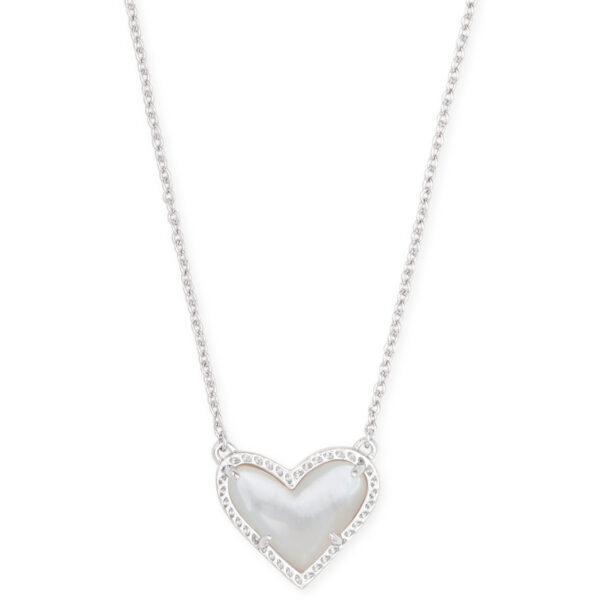 ARI HEART SHORT PENDANT NECKLACE RHODIUM IVORY MOTHER OF PEARL