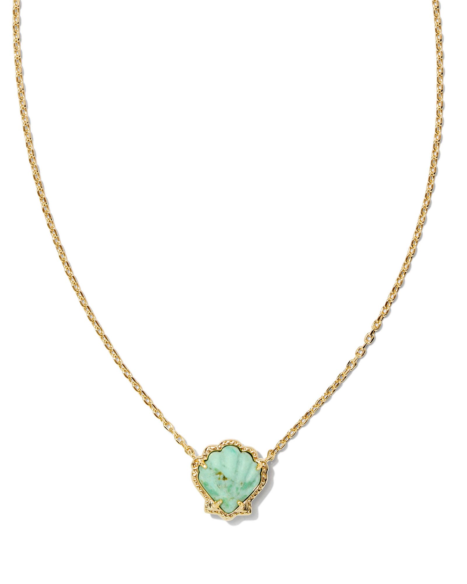 BRYNNE SHELL SHORT PENDANT NECKLACE GOLD SEA GREEN CHRYSOCOLLA