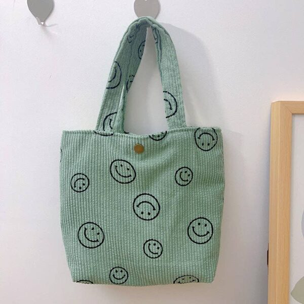 Funkyrel® Atzbranding Limited - Corduroy Small Tote Bag with Smiley Face Design - Image 5
