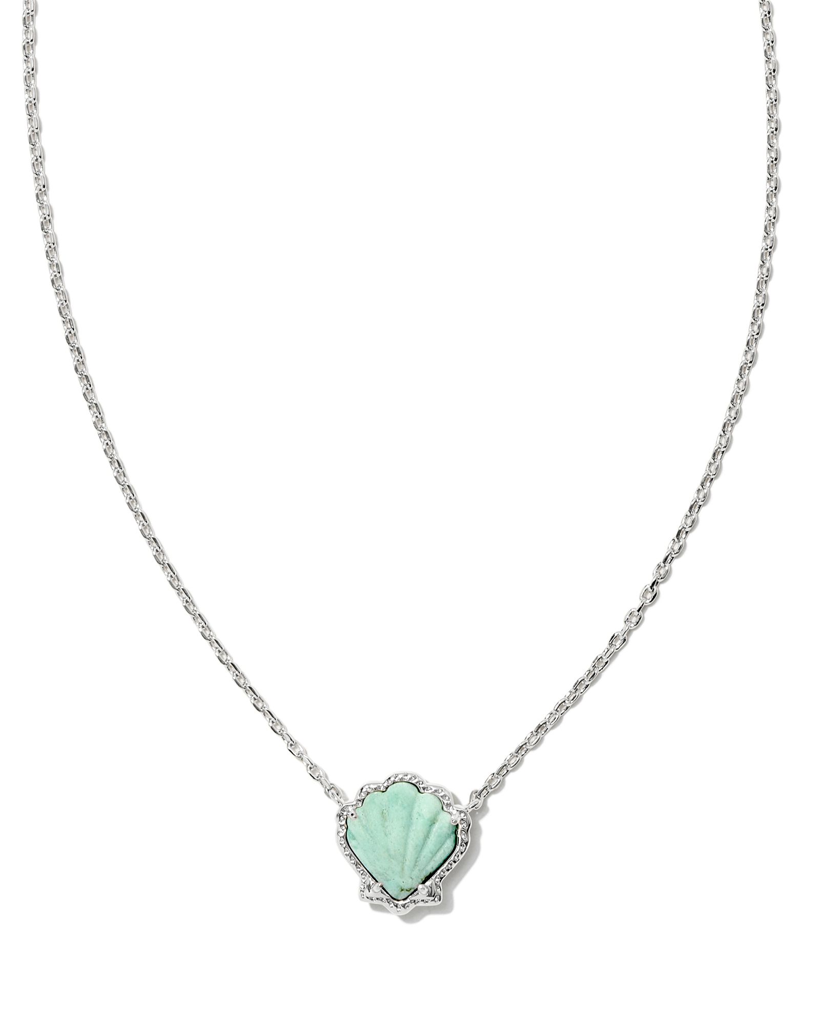 BRYNNE SHELL SHORT PENDANT NECKLACE SILVER SEA GREEN CHRYSOCOLLA
