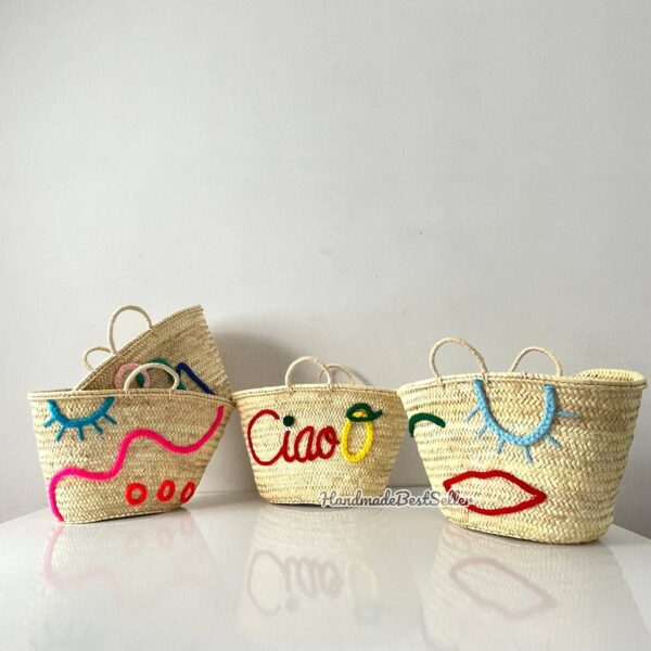 Beautiful handwoven straw bag with eye embroidery - Image 3