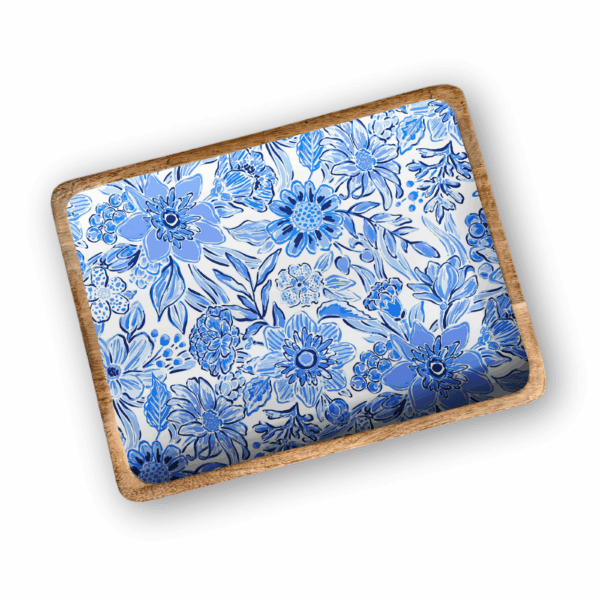 Blue Floral 13'X17" Decorative Tray