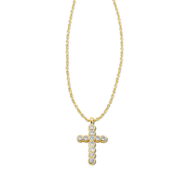 CROSS CRYSTAL PENDANT NECKLACE GOLD WHITE CRYSTAL