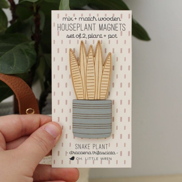 Wood House Plant Magnets | Snake Plant | Plant Lover Gift - Image 2
