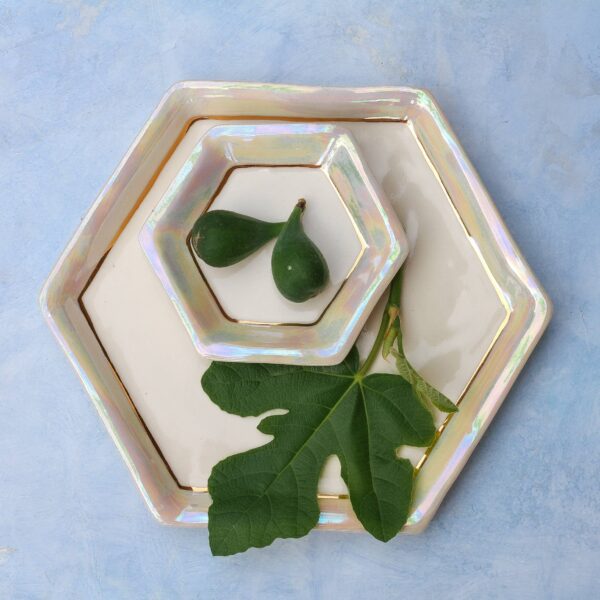 Apricity Ceramics - Opal Hexagon Tray | Jewelry Dish | Handmade with Gold - Image 4