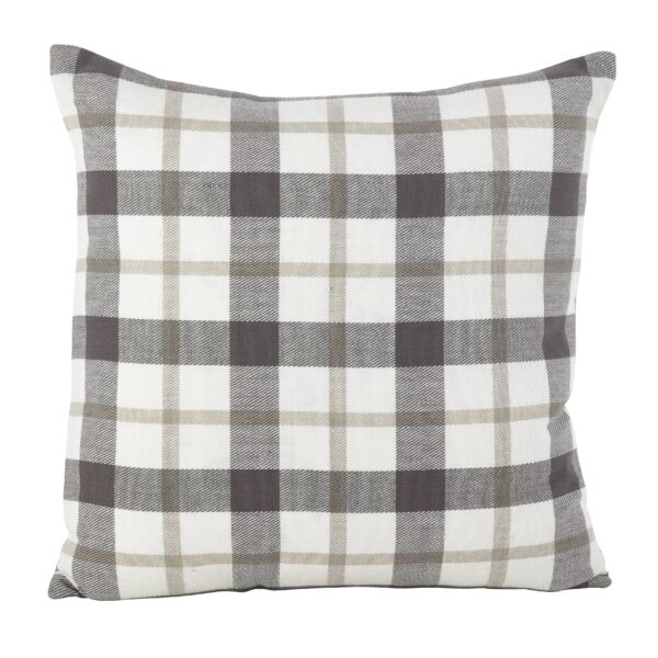 Plaid Pillow - Down Filled - Large Design: Grey, Down Insert, 20"