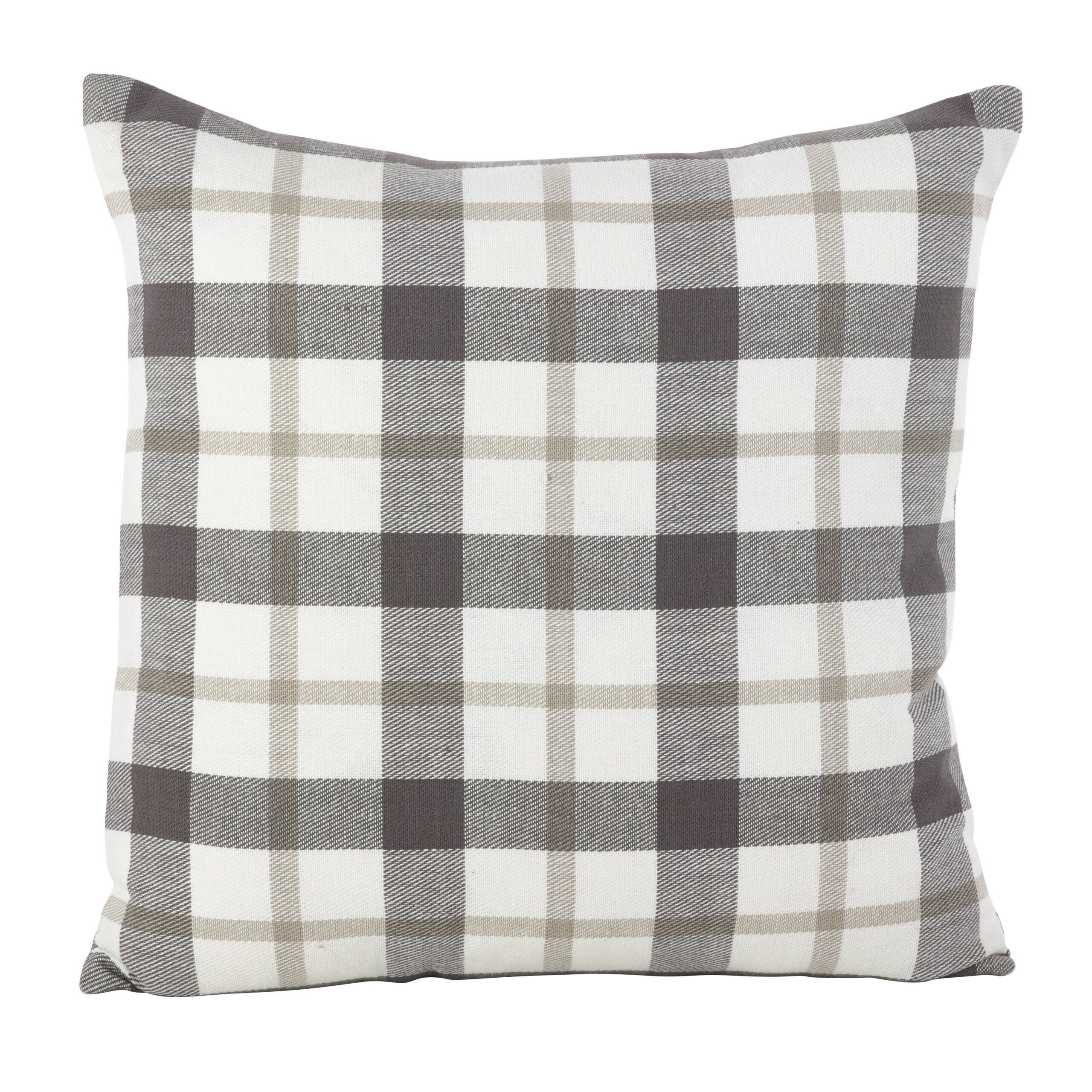 Plaid Pillow - Down Filled - Large Design: Grey, Down Insert, 20"
