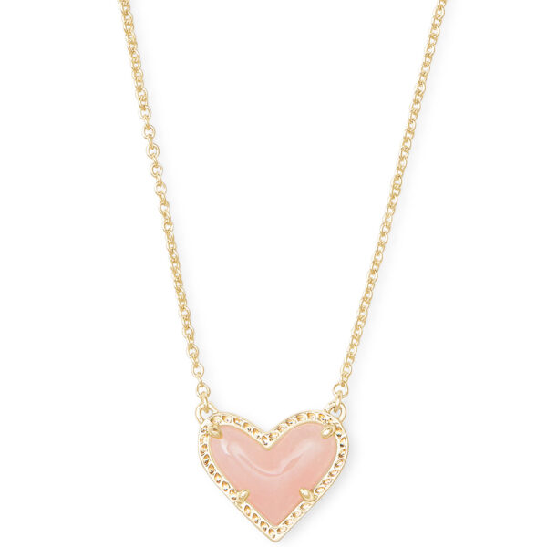 ARI HEART SHORT PENDANT NECKLACE GOLD ROSE QUARTZ