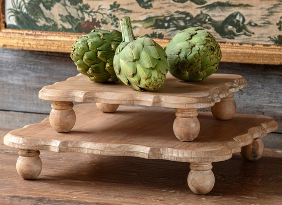 Square Wooden Footed Serving Platform, Set of 2