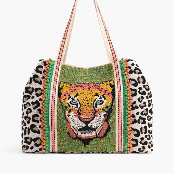 America & Beyond - Forestry Leopard Embellished Tote - Image 5