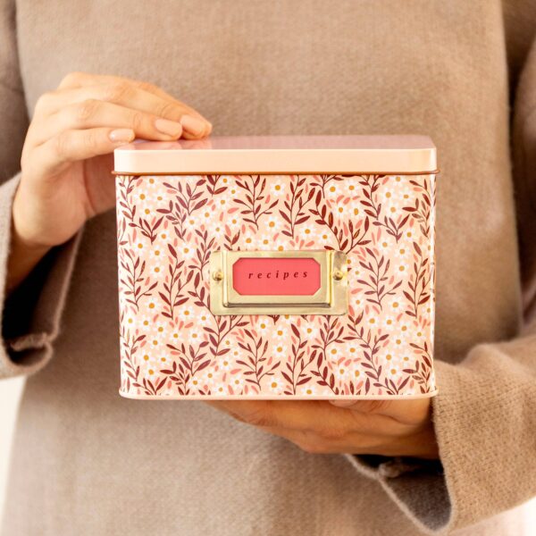 Pink Daisy Tin Recipe Box - Image 3