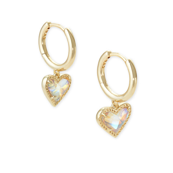 ARI HEART HUGGIE EARRINGS GOLD DICHROIC GLASS
