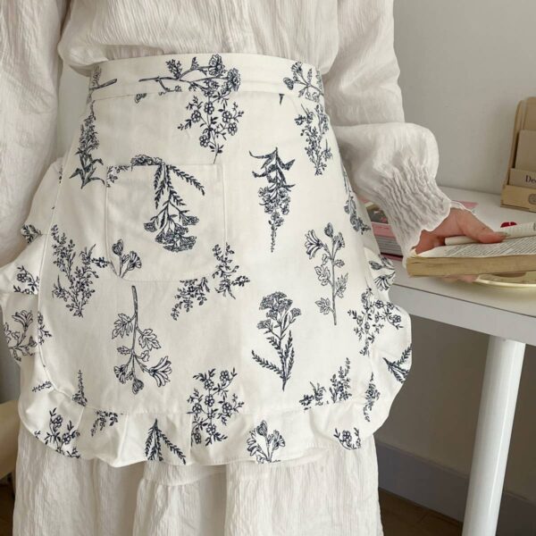 HALF-BODY FALLEN LEAVES PLAID APRON_ White