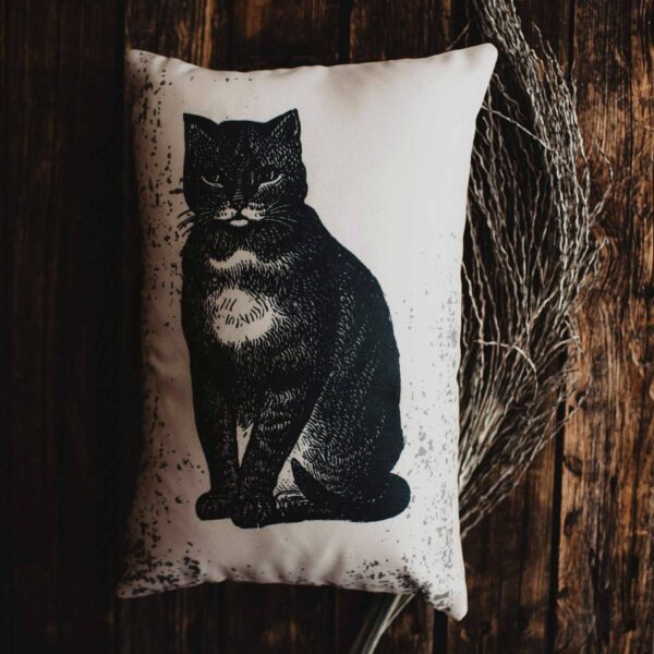 UniikPillows - Primitive Black Cat Lumbar Pillow Cover | 18x12 Halloween Décor | Fall Decor | Room Decor | Decorative Pillows | Gift for her | Sofa Pillows - Image 2