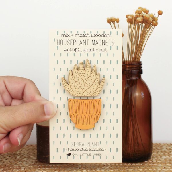 Wood House Plant Magnets | Zebra Plant | Plant Lover Gift - Image 2