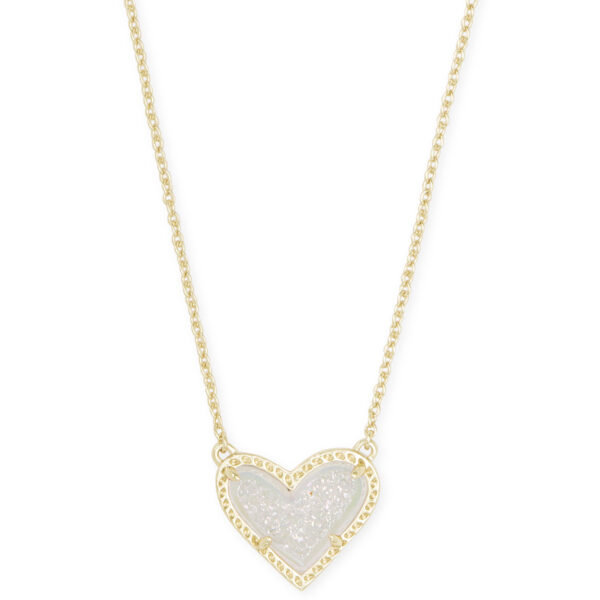ARI HEART SHORT PENDANT NECKLACE GOLD IRIDESCENT DRUSY