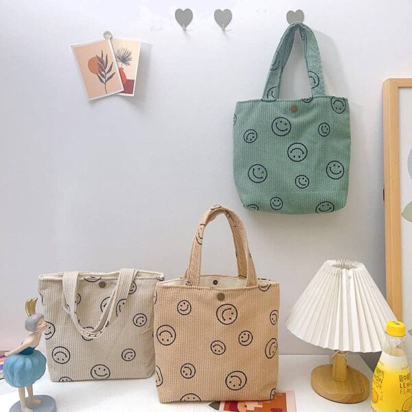 Funkyrel® Atzbranding Limited - Corduroy Small Tote Bag with Smiley Face Design - Image 2