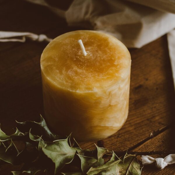 Goldrick Natural Living - Hand-Kneaded Marbled Beeswax Pillar Candle - Image 3