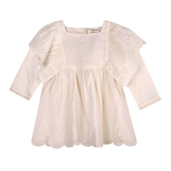 Schiffli Lace Collar Baby Girl Dress & Bloomer (Organic): Natural, 0-3M - Image 2