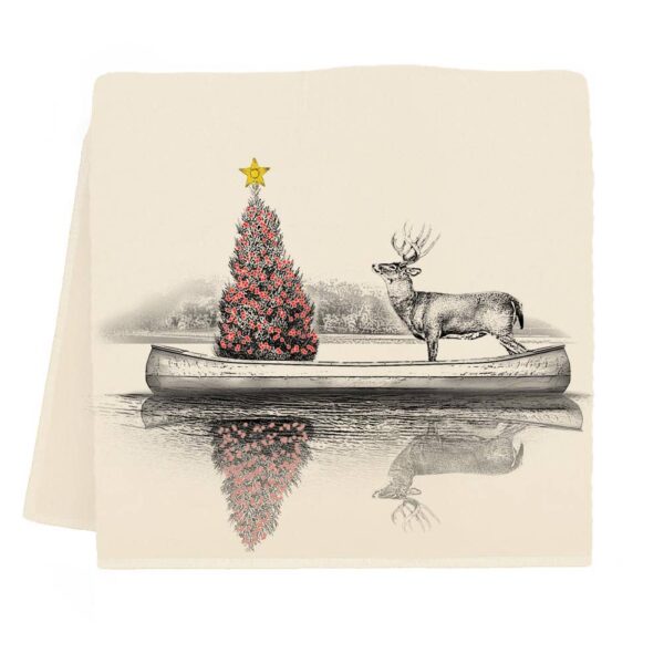 Reindeer in Canoe Tea Towel - Image 2