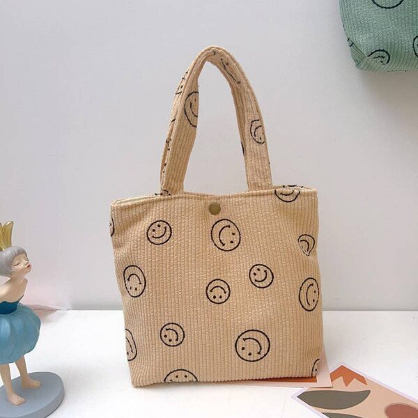 Funkyrel® Atzbranding Limited - Corduroy Small Tote Bag with Smiley Face Design - Image 6
