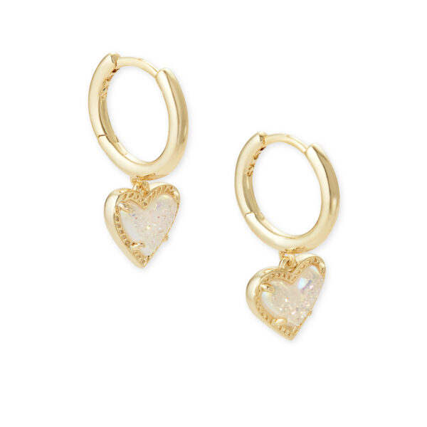 ARI HEART HUGGIE EARRINGS GOLD IRIDESCENT DRUSY