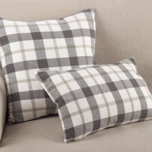 Plaid Pillow - Down Filled - Large Design: Grey, Down Insert, 20" - Image 2