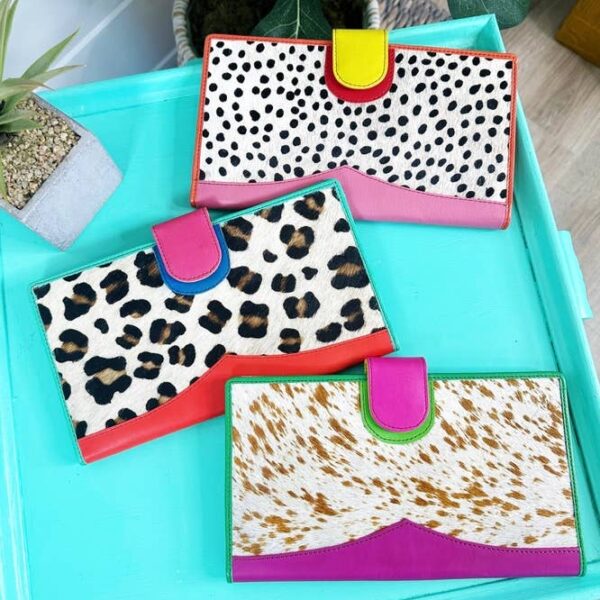 Large Leather Travel Wallet | Bright Polka Dot Print Wallets - Image 7