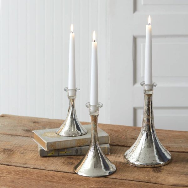 Set of Three Silver Mercury Glass Taper Candle Holders - Image 2