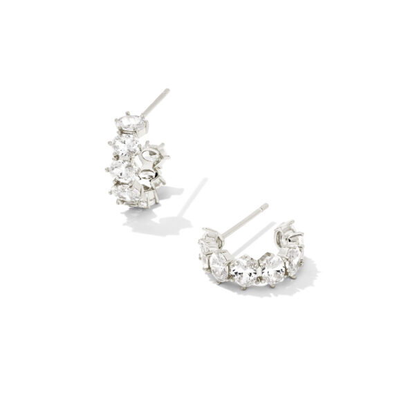 CAILIN CRYSTAL HUGGIE EARRINGS RHODIUM METAL WHITE CZ
