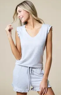 Dream Ruffle Top and Short Set: Heather Grey, S