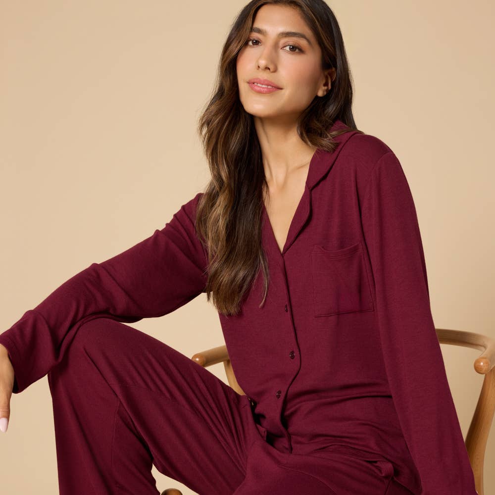 Sleep Soft Slim Notch Collar PJ Set: Cherry Cola, M