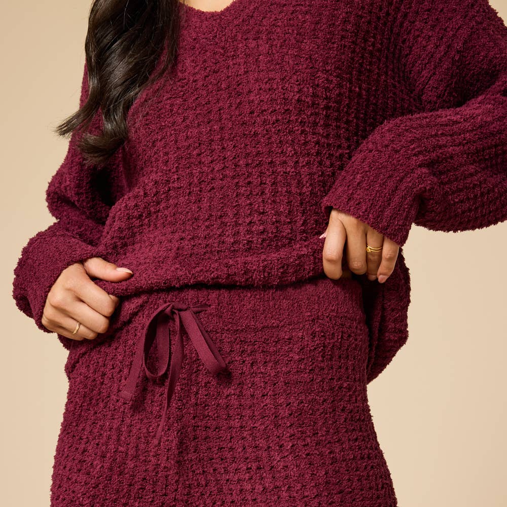 Marshmallow Waffle V-Neck Lounge: Cherry Cola, XS
