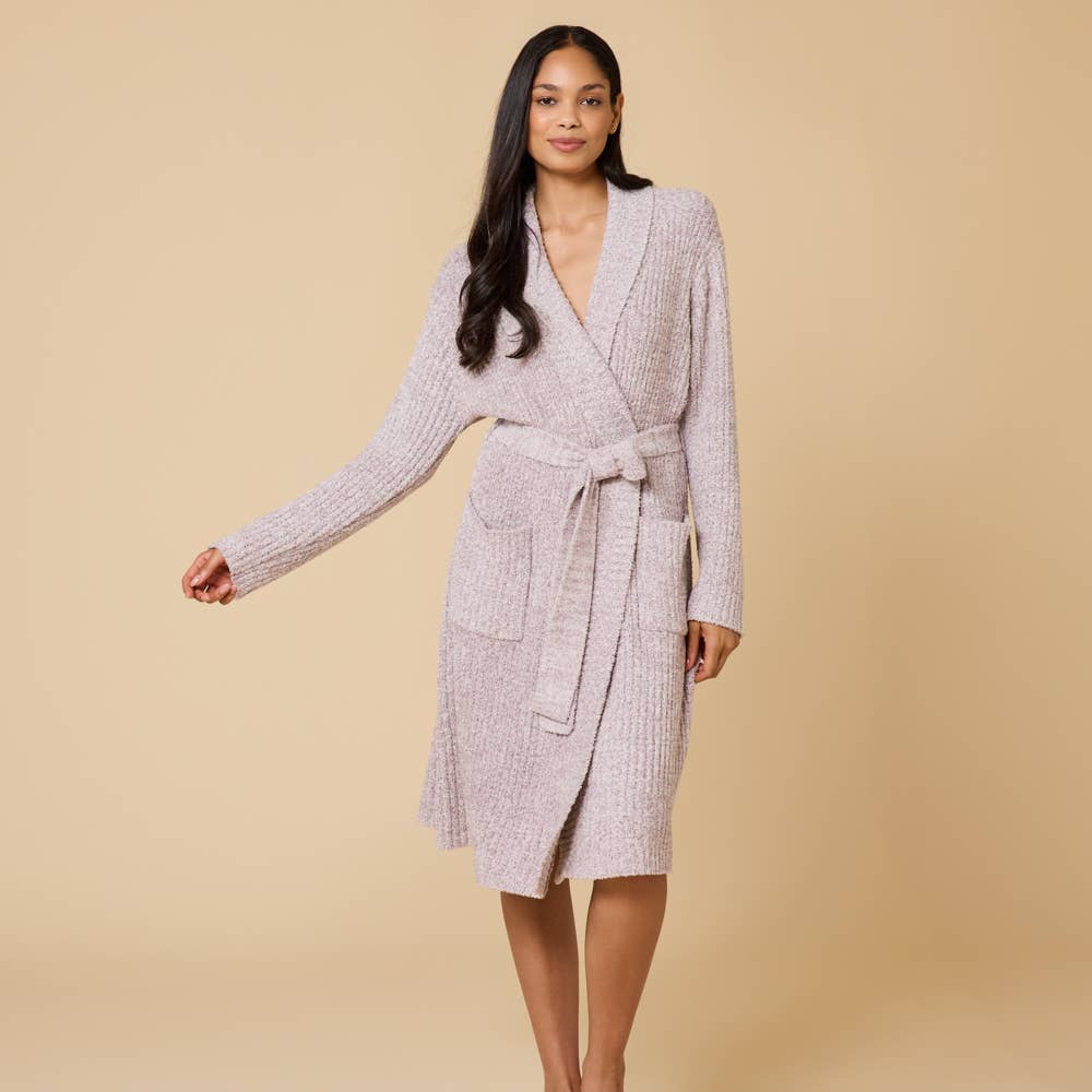 38" Marshmallow Rib Women's Wrap Robe: Heather Driftwood, L-XL
