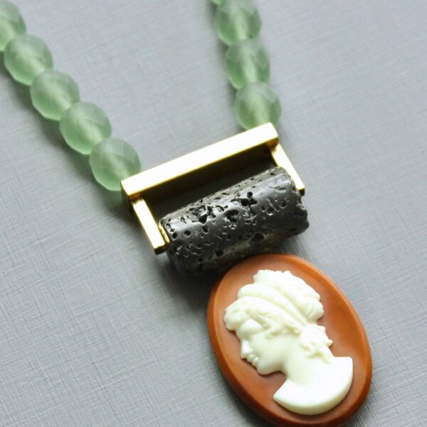 LEX123 Vintage glass cameo geometric necklace