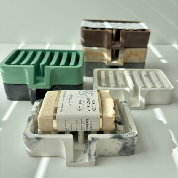 Soap Holder | Concrete Soap Dish: White Black & Silver Marble - Image 2