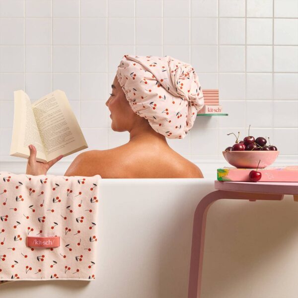 Satin-Lined Flexi Shower Cap - Cherry Print - Image 3