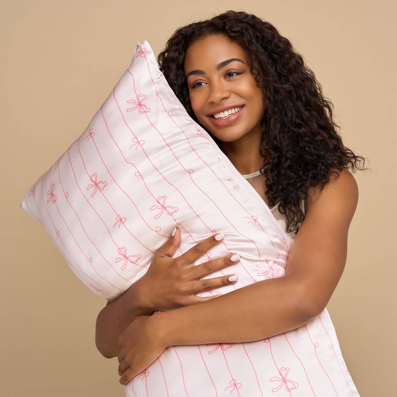 Holiday Satin Pillowcase in Striped Bows - Image 5