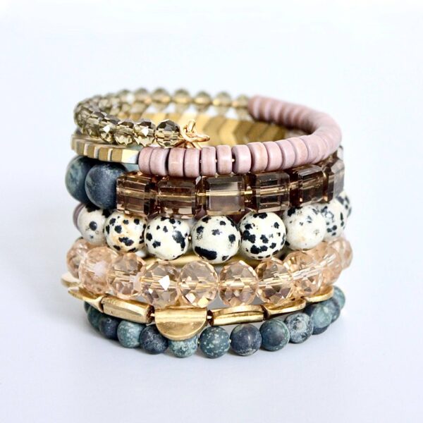 HYLB01 Green Jasper and Mauve Beaded Wrap Bracelet - Image 3