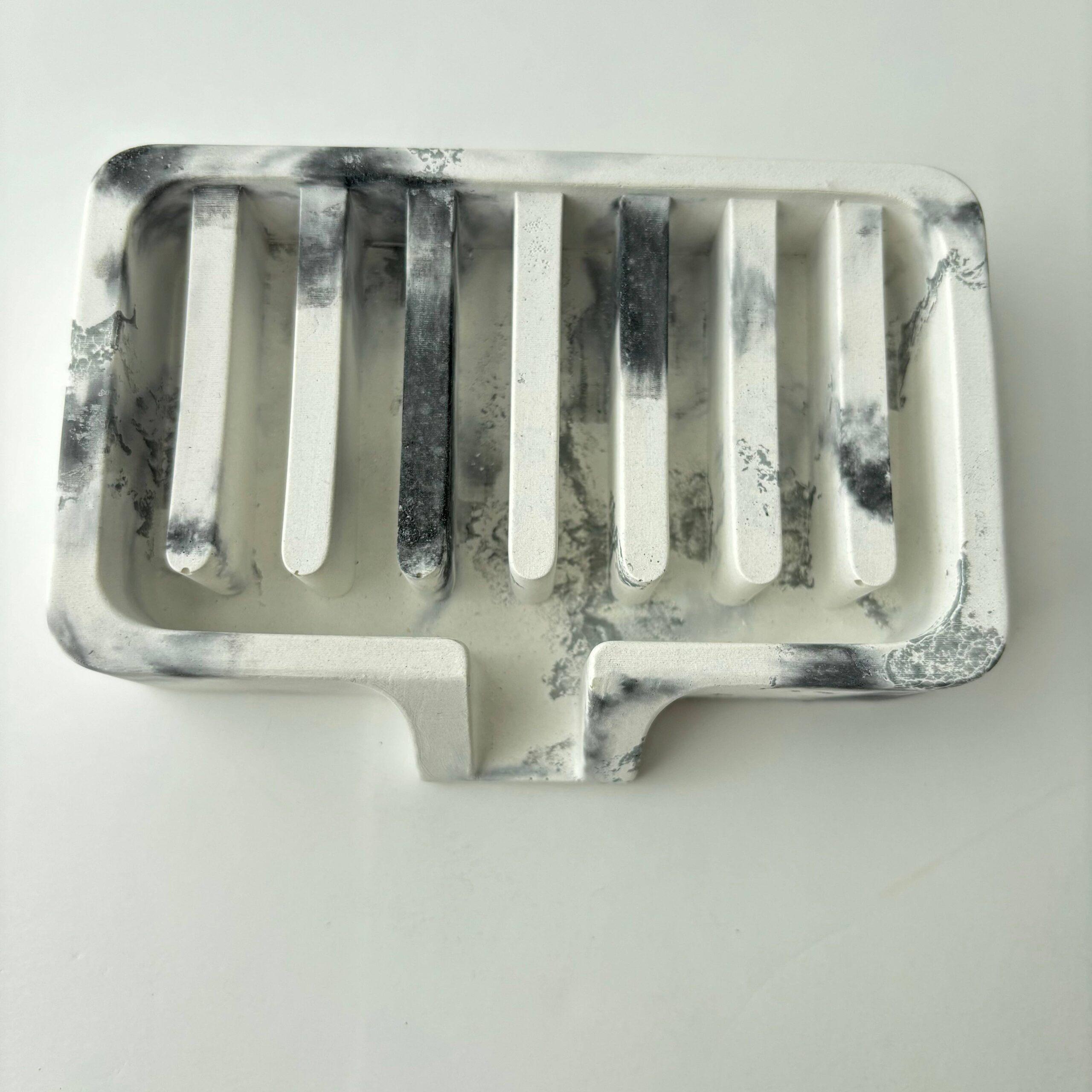 Soap Holder | Concrete Soap Dish: White Black & Silver Marble