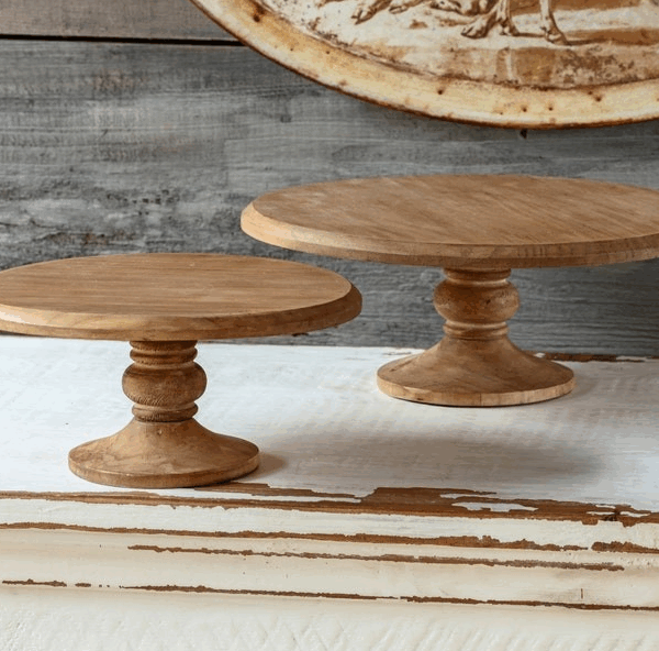 Round Wooden Cake Plate, Set of 2