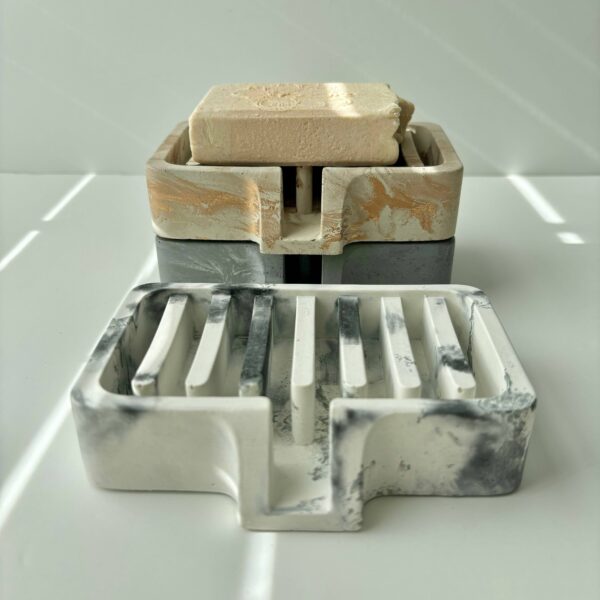 Soap Holder | Concrete Soap Dish: White Black & Silver Marble - Image 3