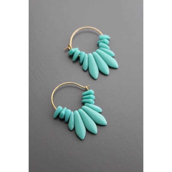 EMIE09 Turquoise glass small hoops - Image 3