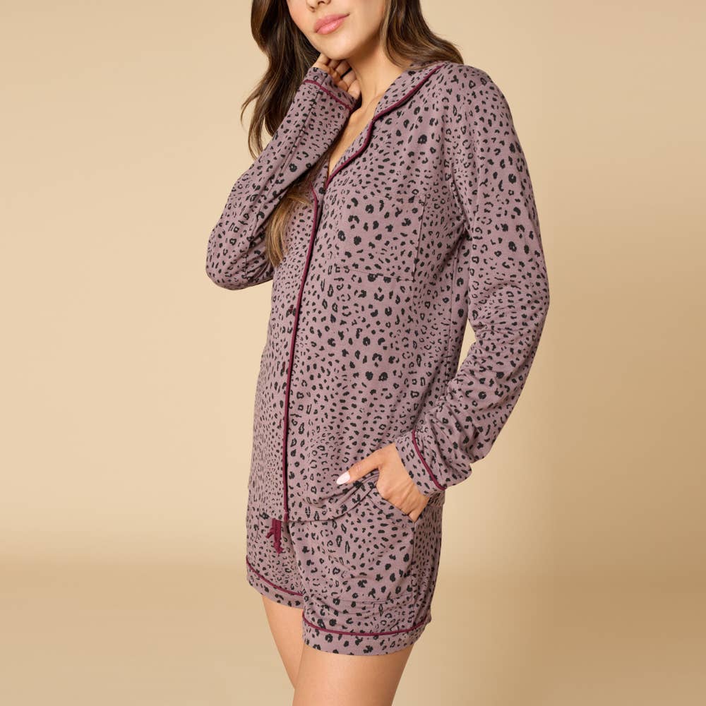 Slim Notch Long Sleeve Short Set: Wild Driftwood, L