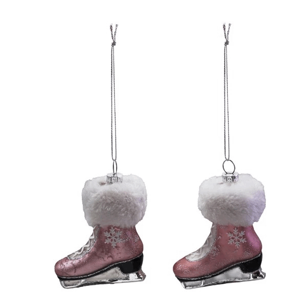Mercury Glass Ice Skate Ornament with Faux Fur Cuff