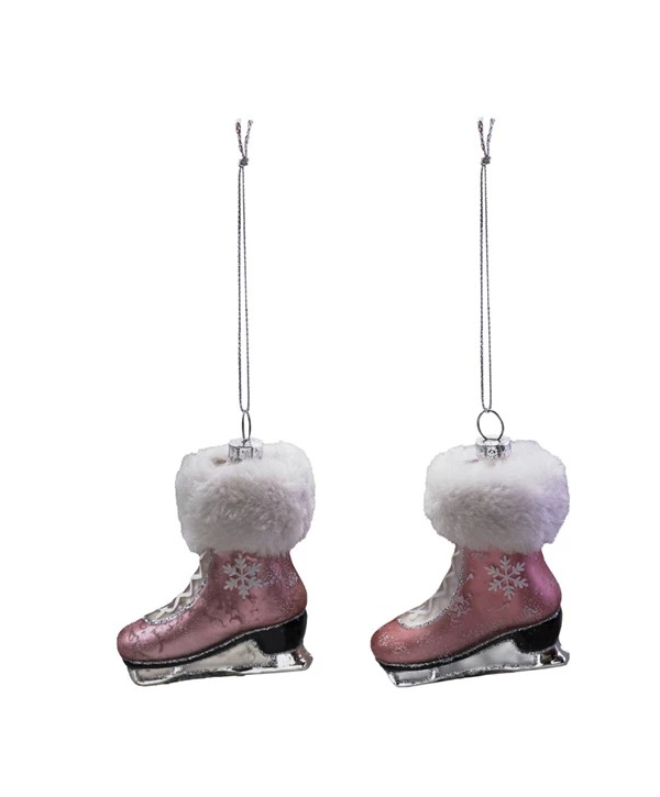 Mercury Glass Ice Skate Ornament with Faux Fur Cuff