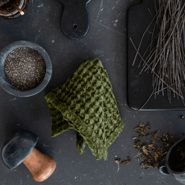 Stonewashed Cotton Waffle Weave Dish Cloths, Green, Set of 3