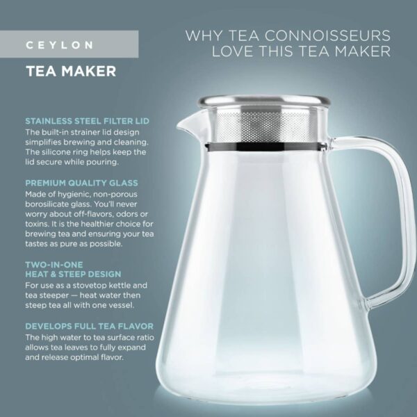 Teabloom Ceylon One-Touch Glass Tea Maker - 40 OZ - Image 3